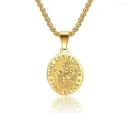 Anhänger Halsketten Edelstahl St. Christopher Oval Münzscheibe Gold Religiöse Halskette Mode Juwely Church für ihn mit C3073508
