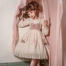 Casual Dresses Japanese Retro Kawaii Lolita Jsk Dress Women Cute Bow Lace Ruffles Bear Patchwork Girls Victorian Sweet Suspender