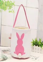 Rabbit Printed Easter Bucket Canvas Cotton Plush Bunny Easter Handheld Basket Kids Easter Hunt Egg Candy Storage Bucket VTKY21767324902