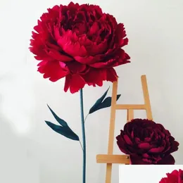 Dekoracyjne kwiaty wieńce Duże papierowe piwonia dekoracja ślubna Rose Kwiat Głowa okno