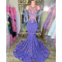 Diamonds New Prom Purple Mermaid Dresses 2024 for Black Girls Bead Crystal Rhinestons Ority Ordrict Ordrics 322 S 0510