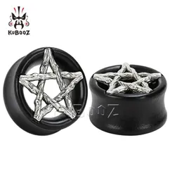 Kubooz Wood Ebony Pentagram Peercingプラグトンネルボディジュエリーイヤリングゲージエキスパンダーストレッチャー全体825mm 32PCS255VV7643304