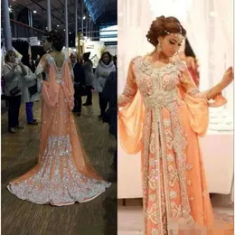 Dichter Abendkleider 2019 Lange bescheidene arabische Ärmel Perlenkristalle Formale OCN Wear Muslim Prom Ball Kleid Mitte gemacht