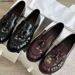 The Row Shoes shoes Single TR Dress Women's Small Shoes Group All Real Leather Tassel Lefu Shoes English Style Flat Heel Round Head Size 34-39