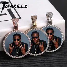 Custom PO Memory Medaillions Solid Anhänger Halskette mit Tenniskette Hip Hop Schmuck Personalisierte kubische Zirkonketten Geschenk 240415