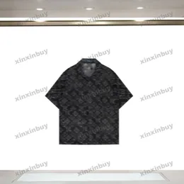 Xinxinbuy Men Designer Tee T Shirt 2024 Włochy Letter Flower Jacquard Jacquard Dżins Bottton Women Women Grey Black Blue Khaki M-XL