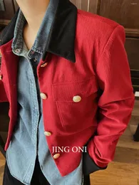 Jackets femininos Cordamento Red Corduro Blazer Jaqueta de luxo 2024 Spring Mulher Clothing Y2K Korean Fashion Style Tops Vintage Coat