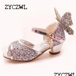 Sandalen Girls Strass-Butterfly Pink Latin Tanzschuhe 5-13 Jahre alt 6 Kinder 7 Sommer High Heel Prinzessin Kinder Drop Lieferung Bab Dhjho