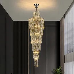 Lustre de Cristal Crystal Lightlelier Luxo de Luxúria Duplex Piso a piso Staircase Long Chandelier Decoração