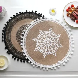 Masa Paspasları Boho Placemats Macrome Dekor ve Çiftlik Evi Tarzı Doğal Jüt Çuval Taşıma Mat Yüksek Sıcaklık Yemek için