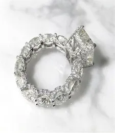 Koktajl luksusowa biżuteria 925 Sterling Srebrny Radiant Cut White Topaz CZ Diamond Eternity Party Women Wedding zaręczyny Ring F7500438