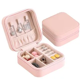 Jóias Organizador Exibir caixas de maquiagem de viagem caixas de jóias portáteis Zipper armazenamento de couro Joyeros Organizador de Joyas6563888