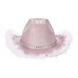 Berets 2024 Glitter Cowboy Hat Blask Wide Brim Western Cowgirl for Women Men Halloween Cosplay Night Party Fancy Dress Costume