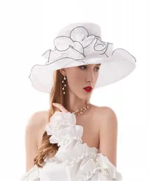 Fashion Ladies Dress Wedding Organza Cappello Church Flower Hat Elegant Kentucky Derby Cappelli da donna Girons Wamens Wide Brim Beach Sun 4637729