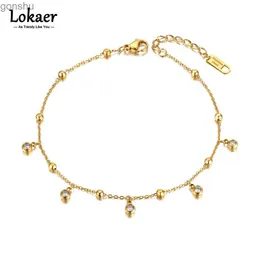 Anklets Lokaer Goth Ball Ball Charm كاحل مناسبة للنساء 18K المطلي بالذهب المصنوع من الفولاذ المقاوم للصدأ CZ المجوهرات A21025 WX