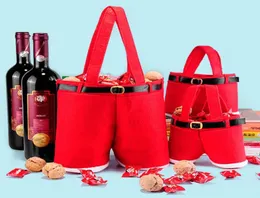 10pcc 2 size Merry Christmas Gift Treat Candy Wine Bottle Holder Santa Claus Suspender Pants Trousers Decor Christmas Gift Bags9535552