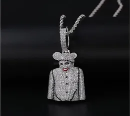 Iced Out Cz Bling Clown Micky подвесной ожерелье Менс Микропространство кубическая циркония имитируемая бриллиантские подарки ожерелье5849913