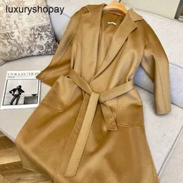 Top Maxmaras Cashmere Coat Womens Wrap Coats m Family Labbro Double Sided Water Ripple Camel Autumnwinter Female Celebrity Luxury Long Woolen