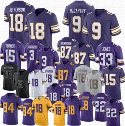 J.J. McCarthy Justin Jefferson Football Jersey Turner Aaron Jones T.J. Hockenson Addison Joshua Dobbs Randy Moss Lewis Cine Harrison Smith sytt