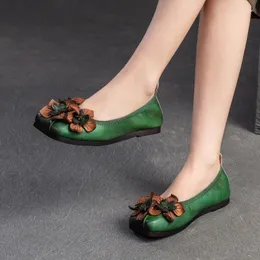 Lässige Schuhe Birkuir Original Flwers Flats Frauen Square Zehen echtes Lederinnen weibliche Ausrutscher auf Slebreten Chinesische Stil weiche Blumen Damen Damen