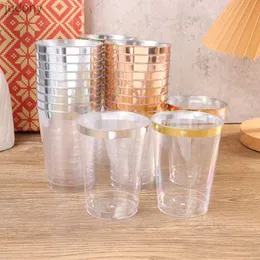 Disposable Plastic Tableware 10x transparent plastic disposable water cup 10oz/300ml party utensils border lace tea cup beer and beverage container cup WX