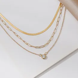HOT Multi-Layer Necklace Thick Chain elliptisk platt linje Snake Benkedja 3 lager krage benhalsband