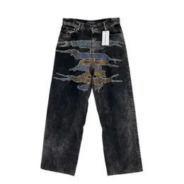 Mäns jeans Y/Project 23FW Show Style Patch broderade jeans tvättade och skadade medelhög midja löst raka benbyxor
