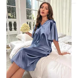 Mulheres femininas Mulheres soltas lingerie quimise v pescoço camisola sexy vestido de sono longa manga curta elegante maldita loungewear