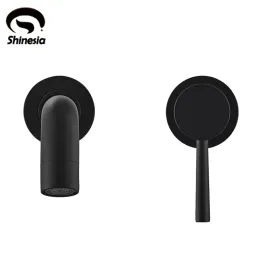 Fareler Shinesia Banyo musluk mikseri lavabo musluk yıkama havzası mat siyah sıcak ve soğuk su duvar montajı modern kol tutamağı