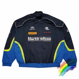 Patchwork Martine Rose 23FW Zipper Ceket Erkek Kadın Kalite Mavi Yarış Takım Palto Ceket 240420
