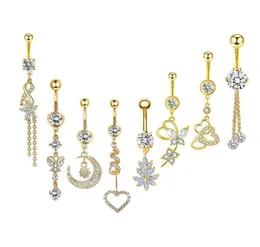 Set of 8 Pcs Dangle Body Belly Button Ring 14G Zircon Navel Barbell For Both Men and Momen9417725