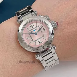 Unisex tarcza Automatyczne zegarki robocze Carter Women Watch Pasha Series Pink Plate 27 Mirror Quartz Nowy W3140008