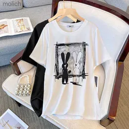 Women's T-Shirt 150Kg Plus Size Womens Chest 153 Summer Loose Vintage Short Sleeve Printed T-shirt Black and White 5XL 6XL 7XL 8XL 9XLWX