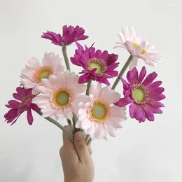 الزهور الزخرفية 3pcs Gerbera High Simulation Flower Mini Sun Vase Desktop Home Decoration Office Office Sunflower