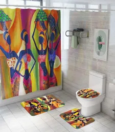 Cilected 4pcsset Exotic Style Duschvorhang Teppich Badezimmer Wasserdichte Vorhang Toilettensitz Kissen Slipteppich mit 12 Hooks5758031