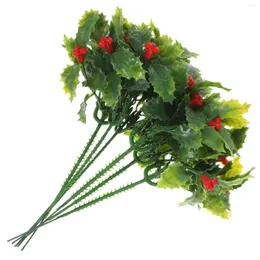 Flores decorativas de Natal Berry Burreia Artificial Berries Hastes de Natal Folhas de Bouquet Crecha de Casamento Home Tree