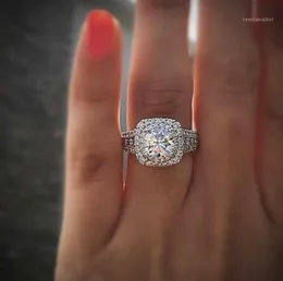 Pierścienie klastra 14k białe złote pierścionek z diamentem dla kobiet kwadratowy anillos bizuteria ślubna worka Diamant kamień topazowy grzywna biżuteria gir5369239