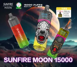 Original Sunfire Moon Mesh Coil 20 ml Förfylld vape 15000 puffs 0% 2% 3% 5% engångsvapspen POD -enhet med blinkande lätt tornado 15000 puffs fabriks grossistpris