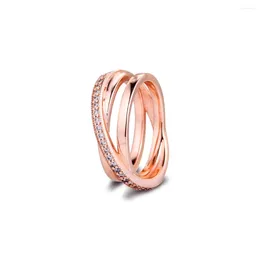 حلقات الكتلة 2024 925 Sterling Silver Crossover Pave Triple Band Ring Disagement Descergence Deskning Jewelry for Women Gift Anillos