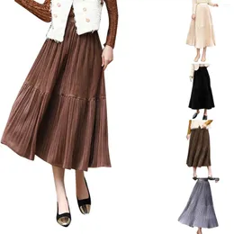 Skirts Luxury Pleated Skirt For Women Fall Winter High Waist Layering Multicolored Office Lady Faldas Flared Big Swing A Line