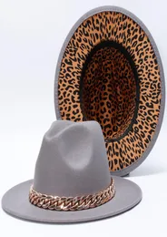Fedora Hat Unisex Patchwork Rosso Cappelli larghi per donne Modello leopardo casual Feltoor Felted Women Cap Sombreros de Muje8894156