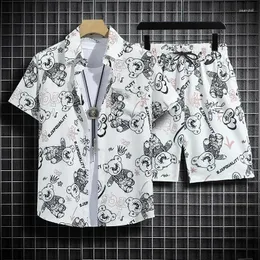 Men's Tracksuits Hawaiian Beach Shirt Ensemble Baggy Short-Sleeved Combo For Hainan Travel Vacation Cartoon Half-Sleeved Floral Tops