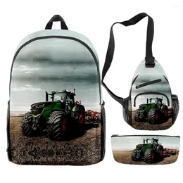 Backpack Cartoon Novelty Cool Tractor Pattern 3pcs/Set 3D Print Bookbag Travel Laptop Daypack Backpacks Chest Bags Pencil Case