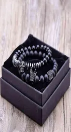 Men Bracelet Natural Moonstone Bead Matte Oxyn Stone Beads Skull Skull Set Crown Jewelry Mens Bracelets for Women9435394