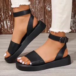 Summer Womens Sandals Luxury Leather Fashion Square Toe Open Strap Block Block Heel Platform Sandalen 240418