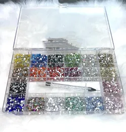 Dekoracje grafiki paznokci 14400PCSbox Multicolor SS3SS20 Mixed Rhinestones Picker Wax Pen Flatback Kryształowe okrągłe dekoracja S7487870