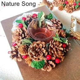 Candle Holders Christmas Holder On The Wreaths Red Berries Pinecone Candlestick Rustic Farmhouse Decorative Wedding Party