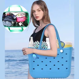 エヴァプラスチックビーチバッグレインボーボッグシリコン大型ピンクブルーキャンディー女性化粧品バッグPVCバスケットトラベルストレージバッグゼリーサマーアウトドアハンドバッグ*32*13cm