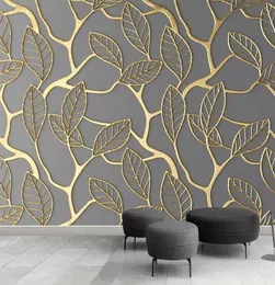 커스텀 포 벽지 벽화 3D 입체 황금 나무 잎 창조적 인 아트 거실 TV 배경 벽지 홈 데코레이션 7434235