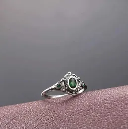 Ряд Ring Retry Retro Silver Green Stone Crystal Ring, подходящее для женских винтажных ювелирных ювелирных изделий Q240429